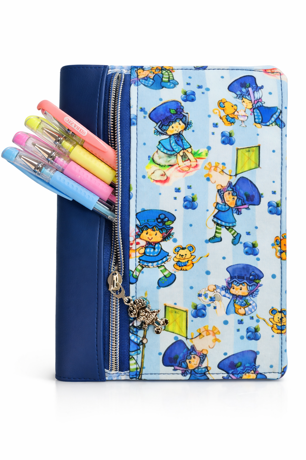Strawberry Friends Or Blueberry Muffin Notebook Cover Zipper Front Pocket Two Sizes