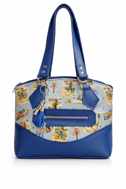 Buck Atoms Greetings Postcard Route 66 Tulsa Domed Handbag