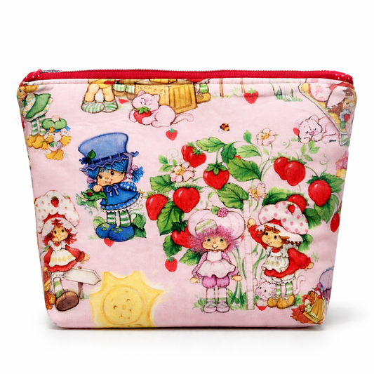 80's Strawberry Friends Squared Zipper Pouch Two Sizes