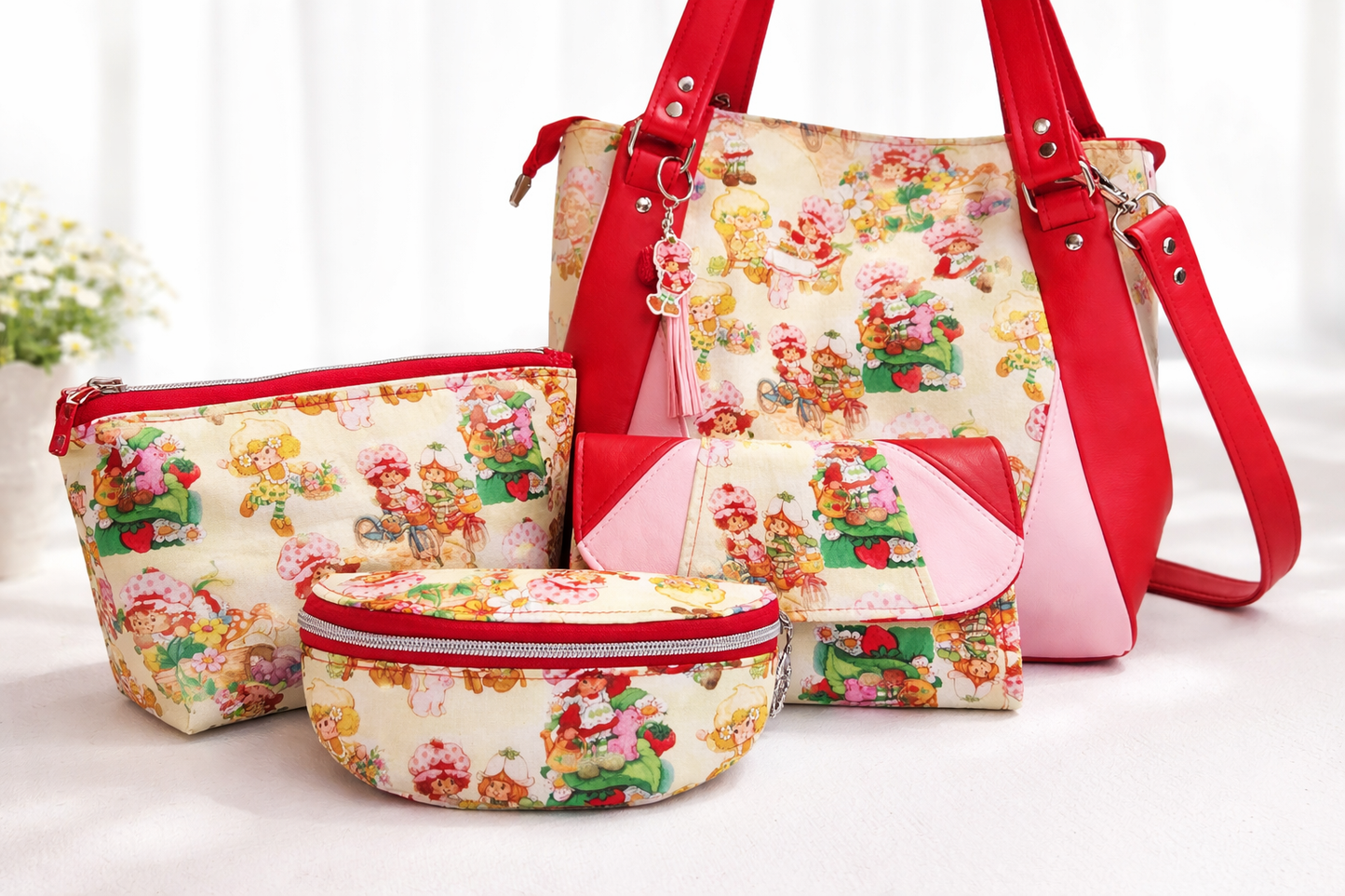 80's Strawberry & Lemon Girls Squared Zipper Pouch Two Sizes