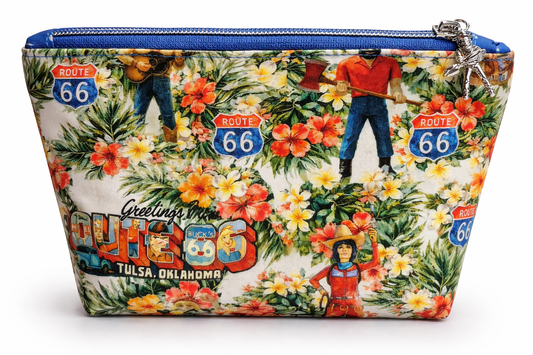Hawaiian Print Buck Atoms Land of the Giants Route 66 Tulsa Zippered Pouch Two Sizes