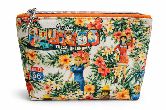 Hawaiian Print Buck Atoms Land of the Giants Route 66 Tulsa Zippered Pouch Two Sizes
