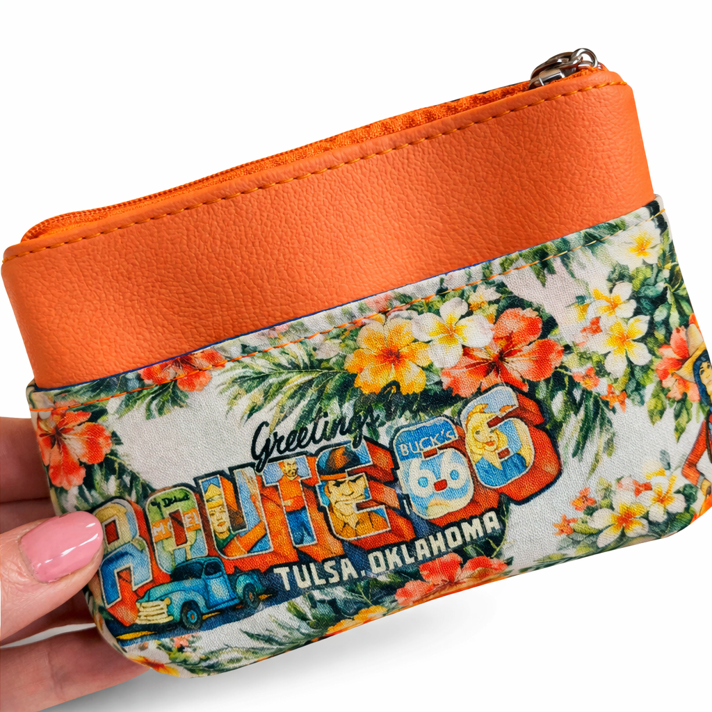 Hawaiian Print Buck Atoms Land of the Giants Route 66 Tulsa Zip-Up Cardholder