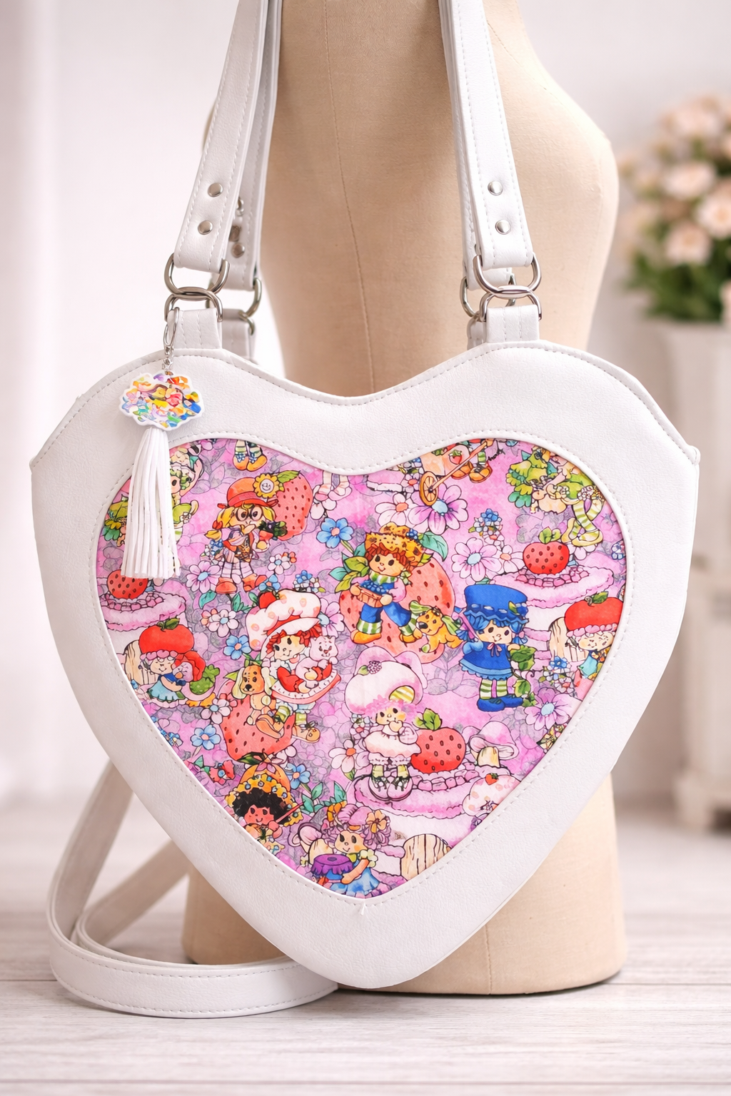 READY TO SHIP! 80's Strawberry Girl & Friends Heart Tote