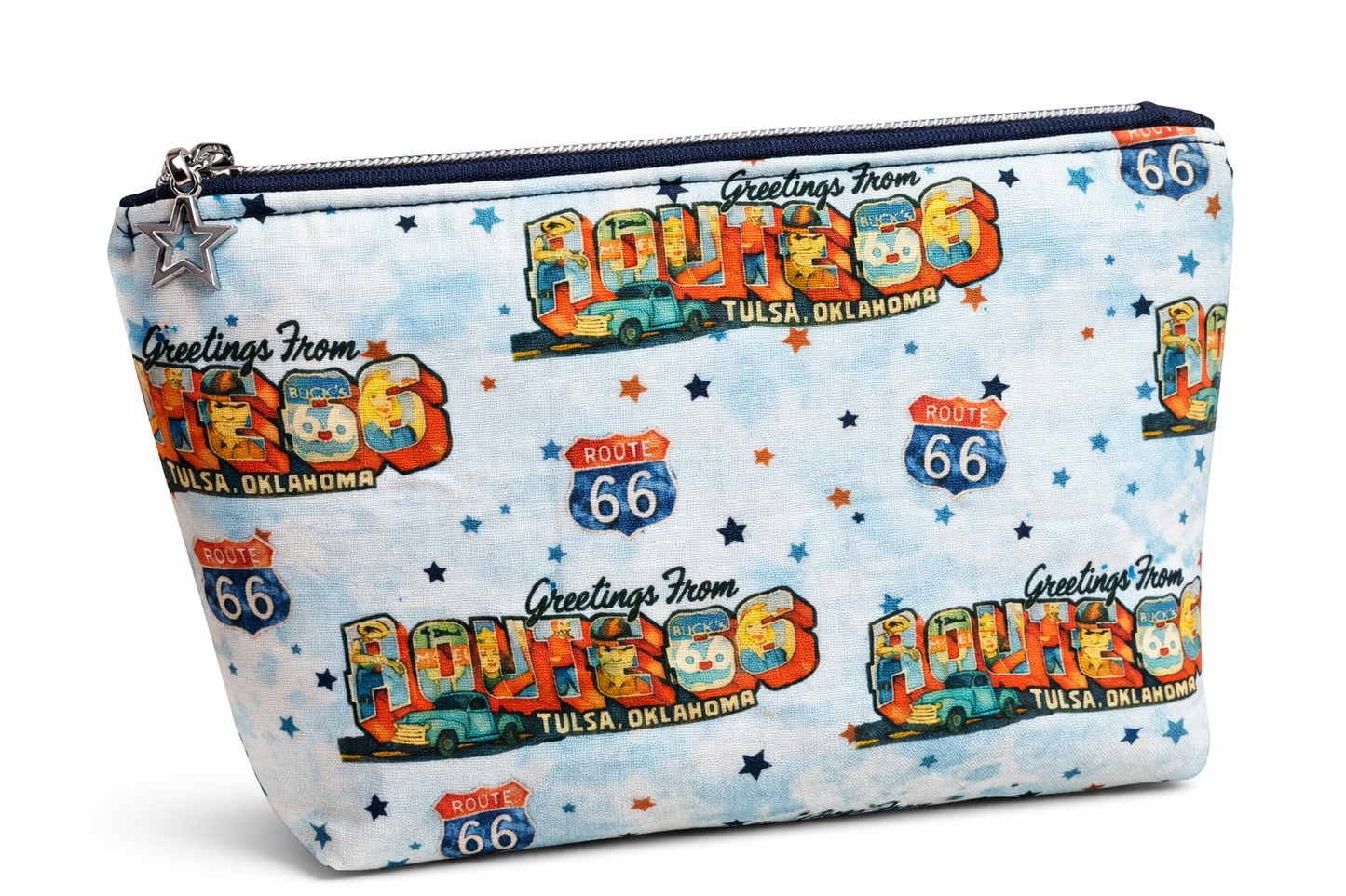Greetings from Route 66 Tulsa Meadow Gold Mural Zippered Pouch Two Sizes