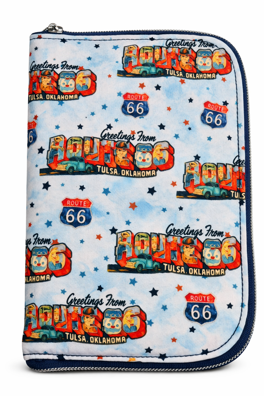 Greetings from Route 66 Tulsa Meadow Gold Mural Zip Around Travel Wallet