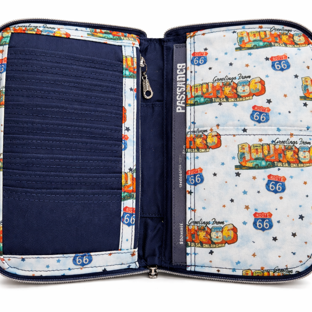 Greetings from Route 66 Tulsa Meadow Gold Mural Zip Around Travel Wallet