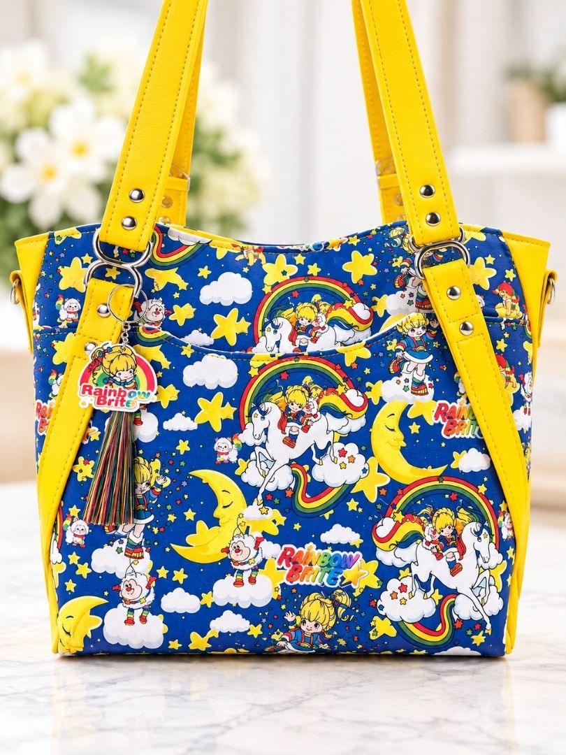 80's Rainbow Friends Brite Yellow Large Handbag
