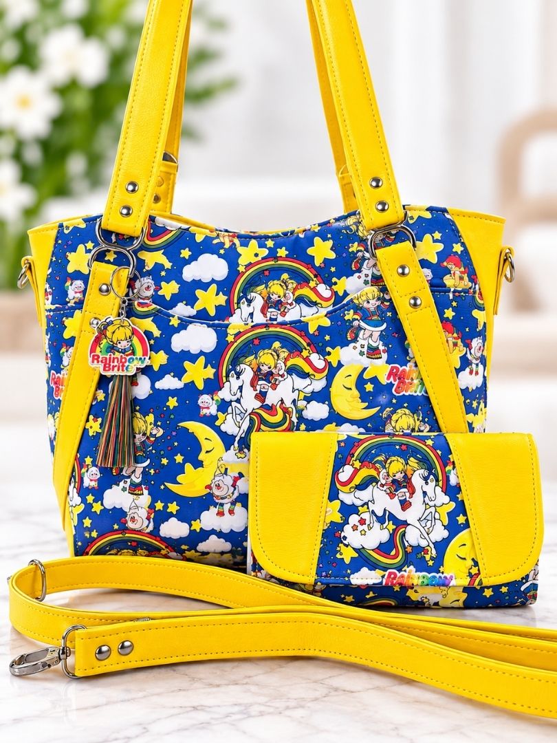 80's Rainbow Friends Brite Yellow Large Handbag