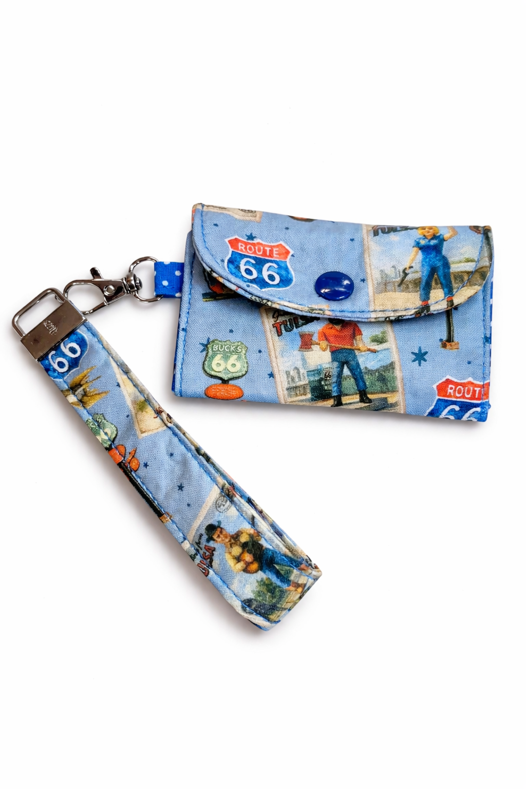 Buck Atoms Greetings Postcard Route 66 Tulsa Key Fob & Card Holder Set