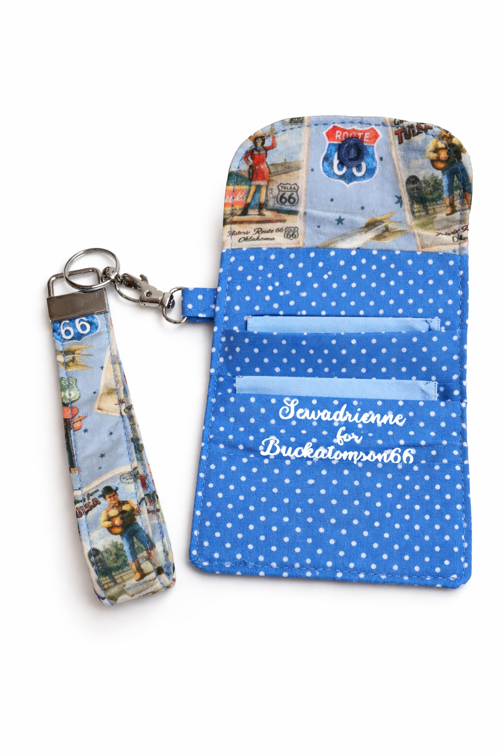 Buck Atoms Greetings Postcard Route 66 Tulsa Key Fob & Card Holder Set