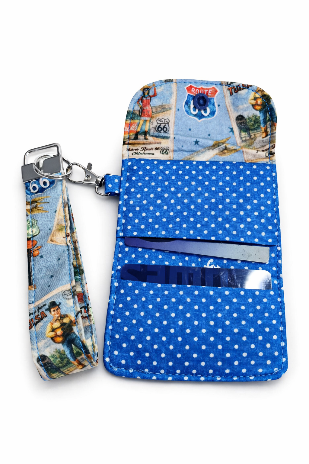 Buck Atoms Greetings Postcard Route 66 Tulsa Key Fob & Card Holder Set