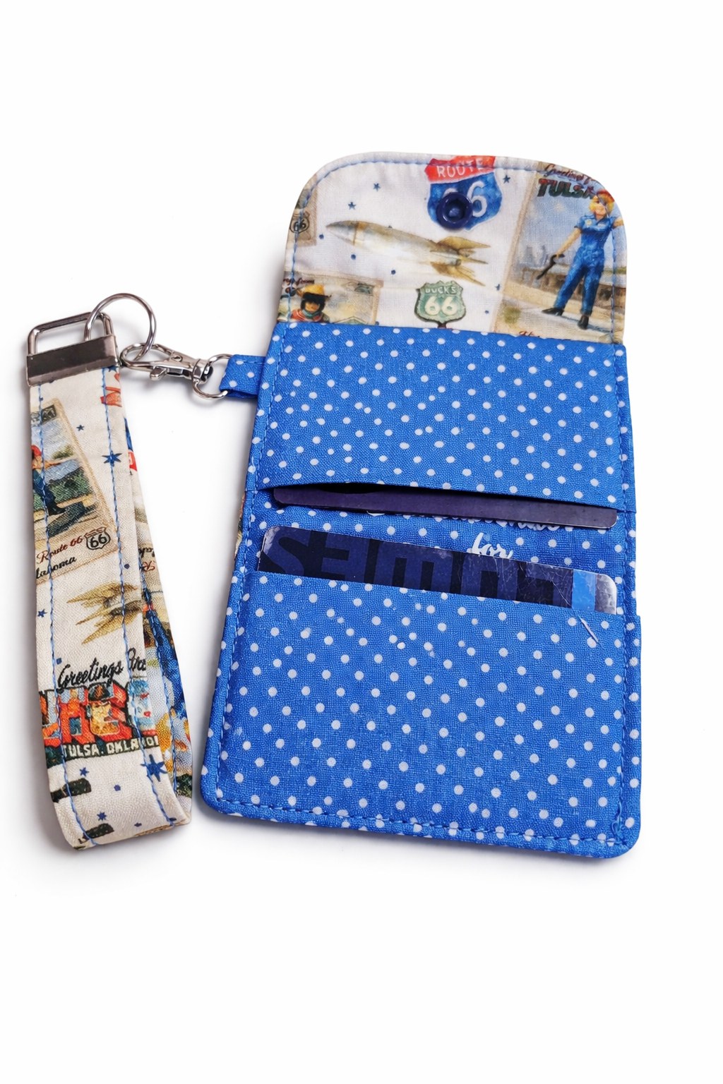 Buck Atoms Greetings Postcard Route 66 Tulsa Key Fob & Card Holder Set