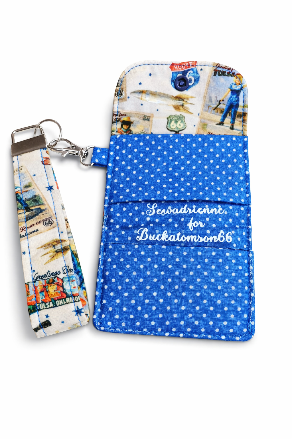 Buck Atoms Greetings Postcard Route 66 Tulsa Key Fob & Card Holder Set