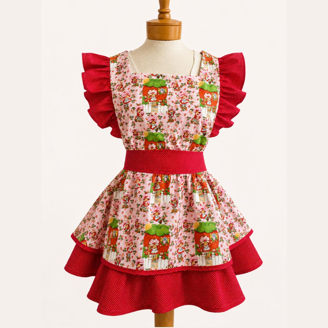 Strawberry Shortcake Hostess Apron – Handmade Vintage-Inspired Ruffled Apron