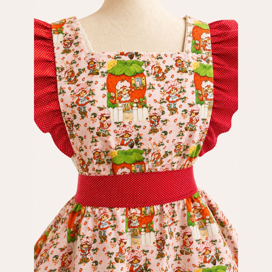 Strawberry Shortcake Hostess Apron – Handmade Vintage-Inspired Ruffled Apron