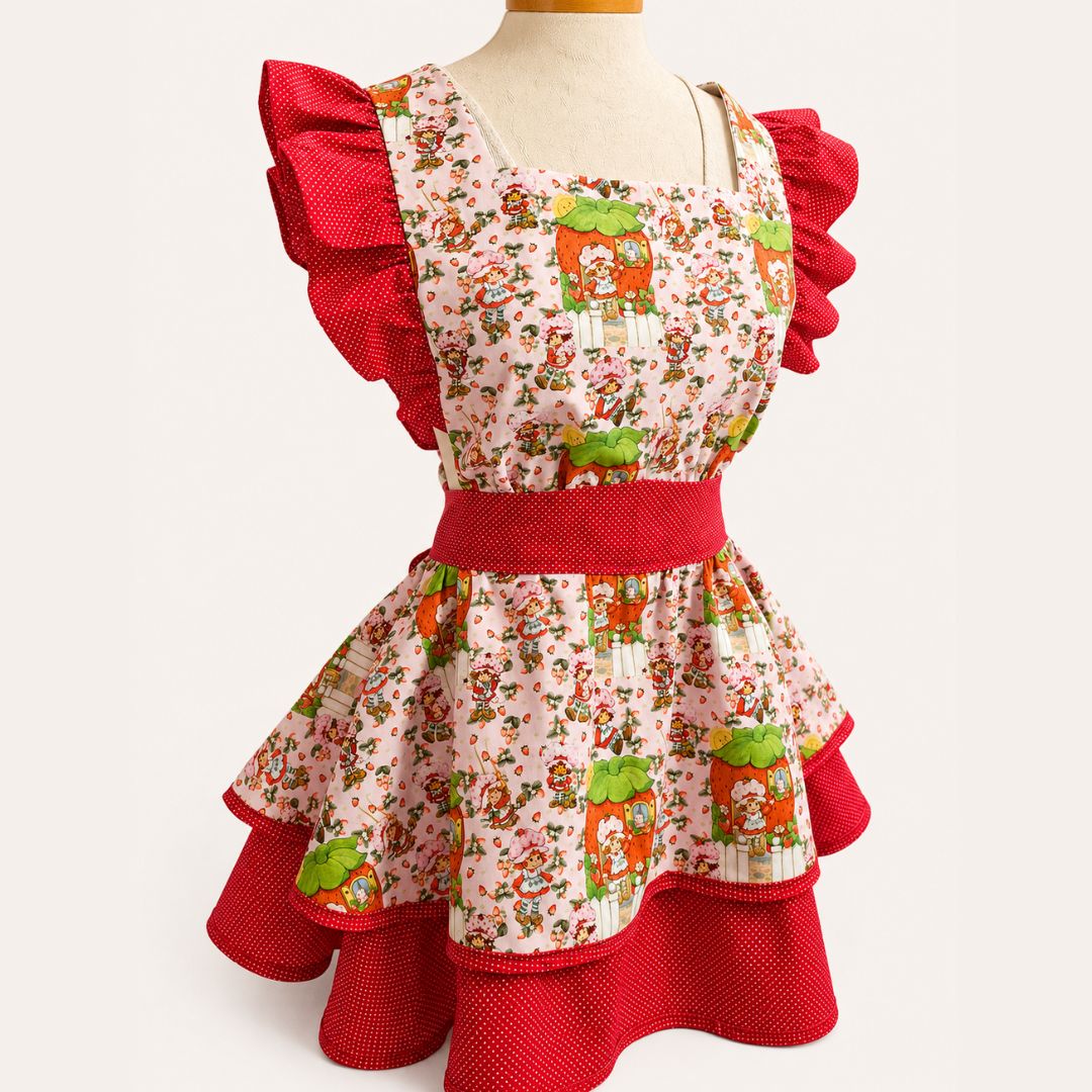 Strawberry Shortcake Hostess Apron – Handmade Vintage-Inspired Ruffled Apron