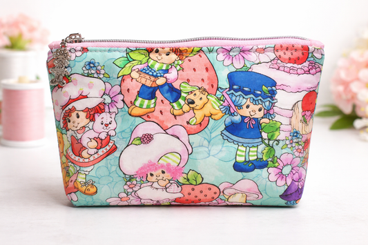 80's Strawberry Friends Squared Zipper Pouch Two Sizes