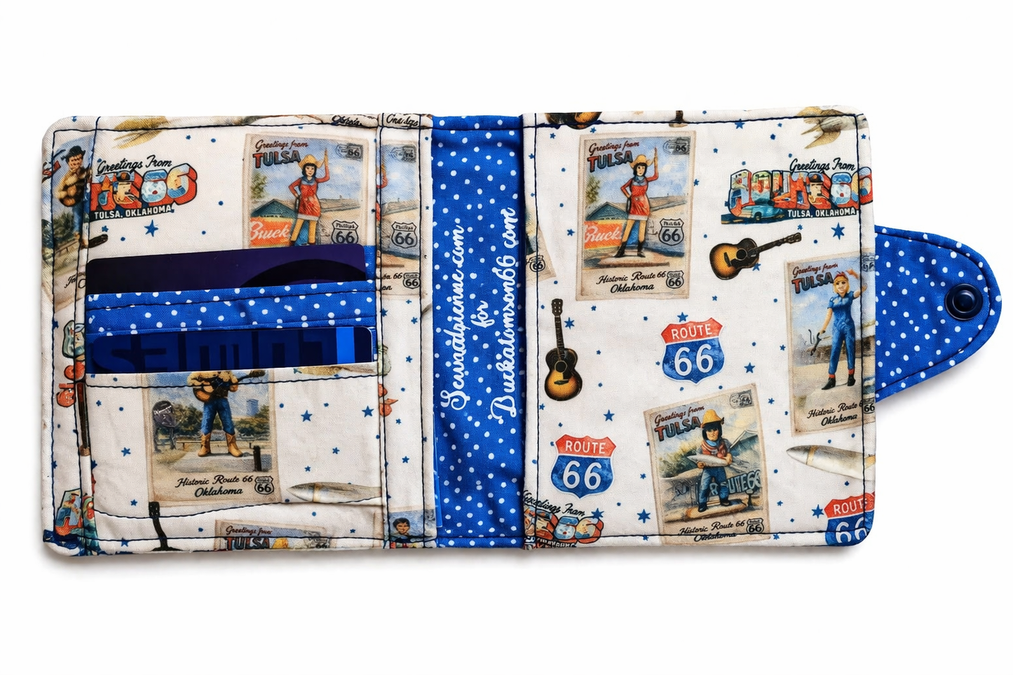 Buck Atoms Greetings Postcard Route 66 Tulsa Passport Wallet