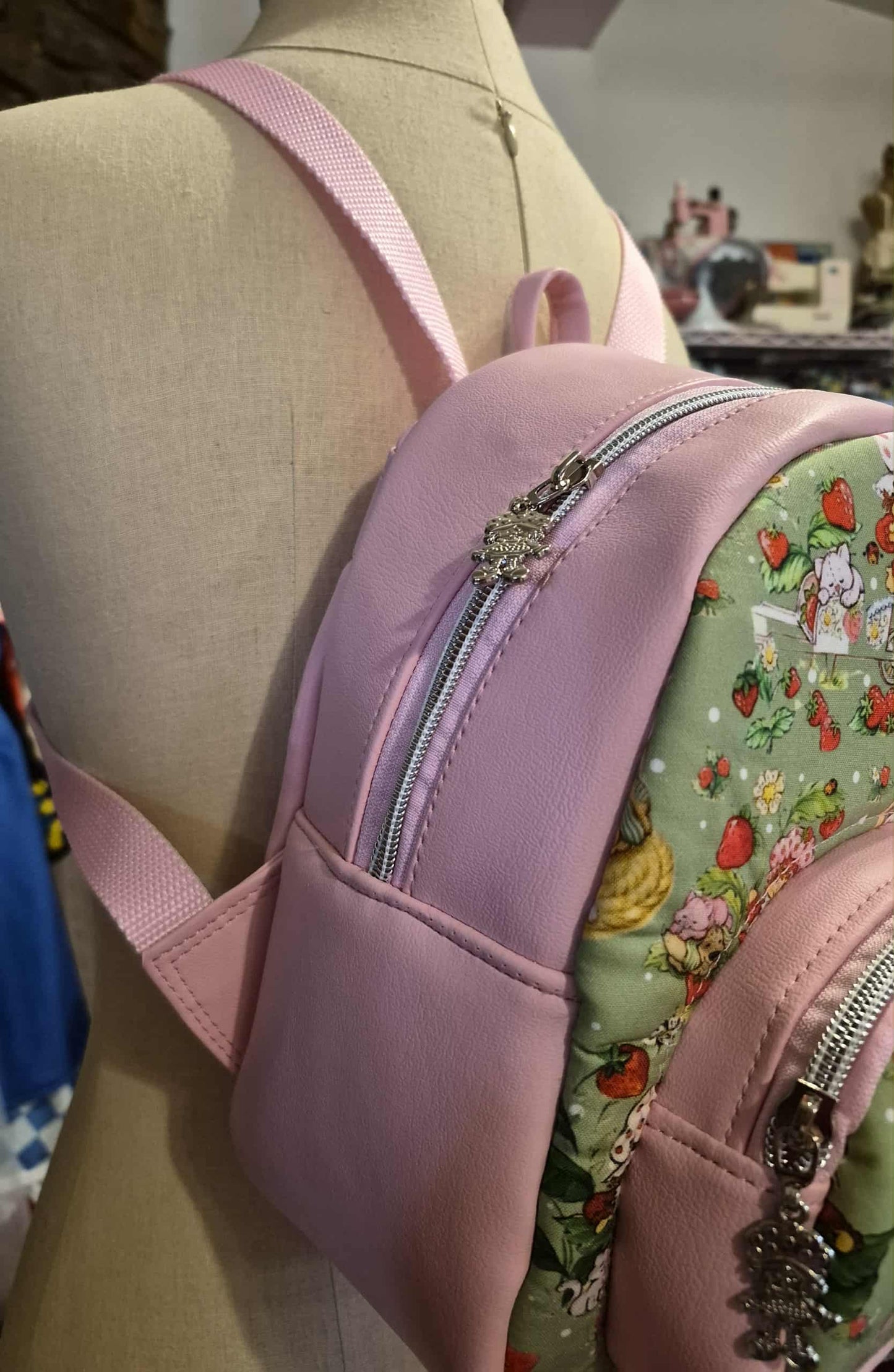Scented Option! Strawberry Girl Sage Green & Pink Backpack